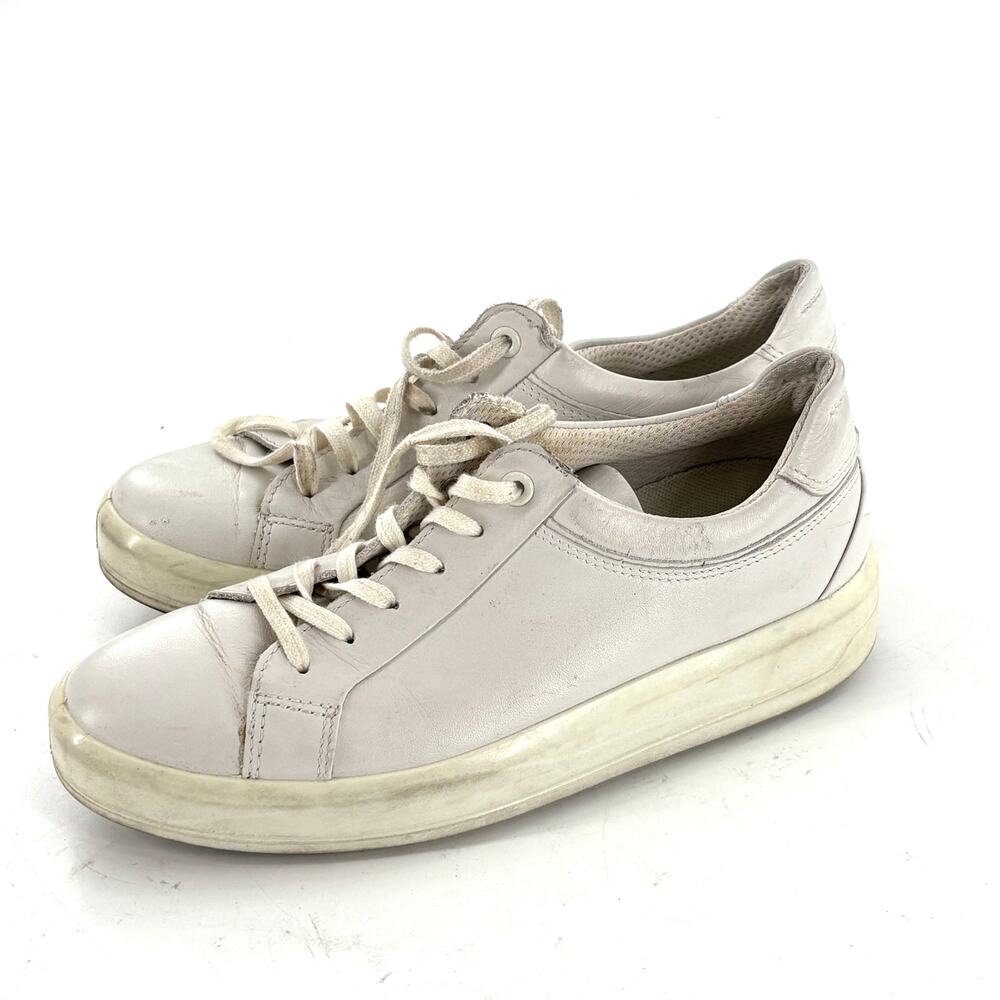 Ecco Leather Sneakers 37 7 White Lace Up Travel Comfort Womens Capsule